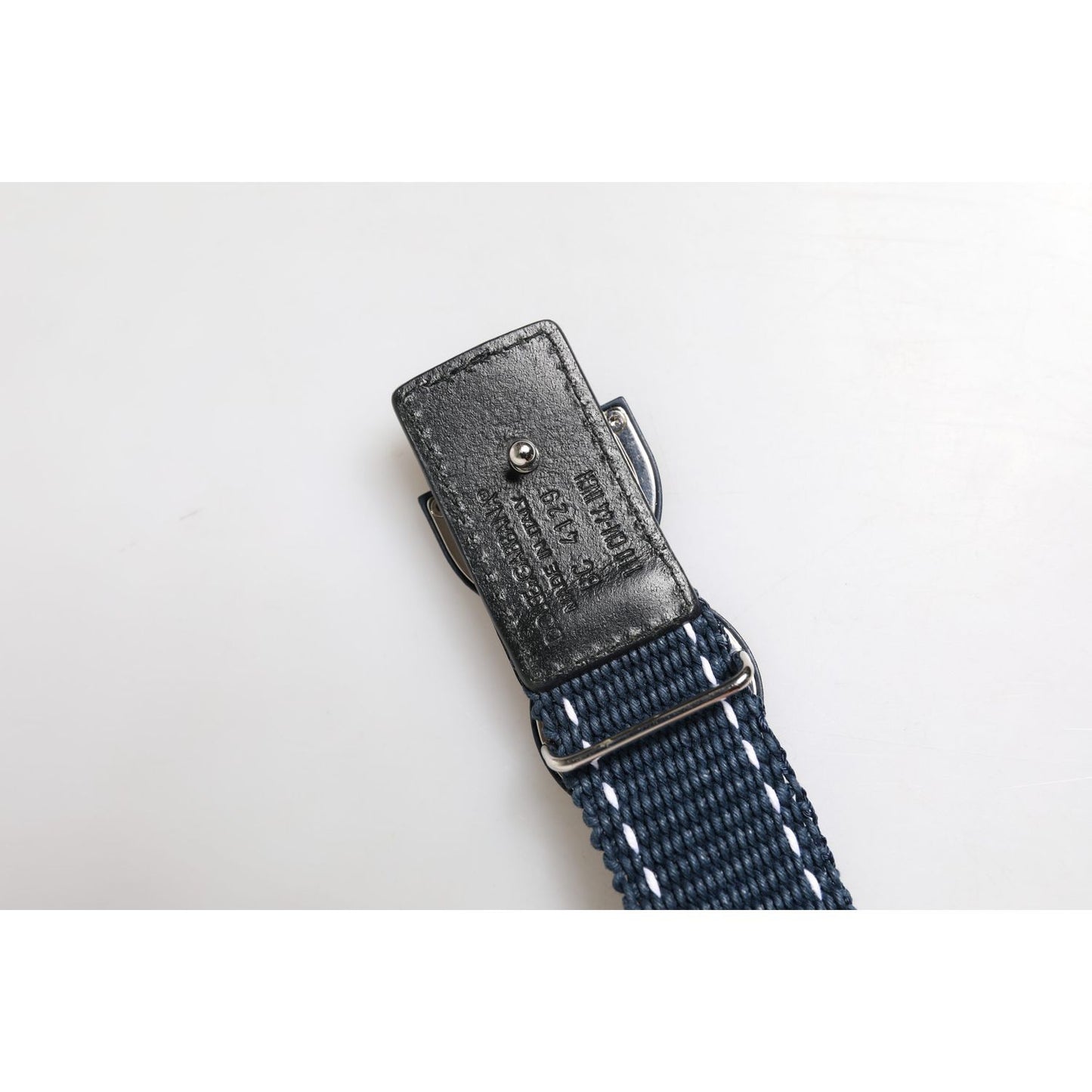 Dolce & Gabbana Blue White Cotton DG Logo Metal Buckle Belt