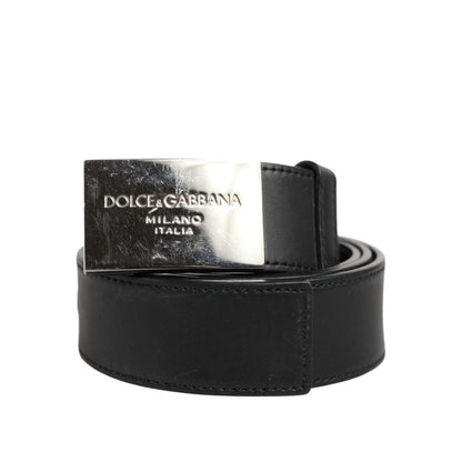 Dolce & Gabbana Black Leather Classic Metal Logo Buckle Belt