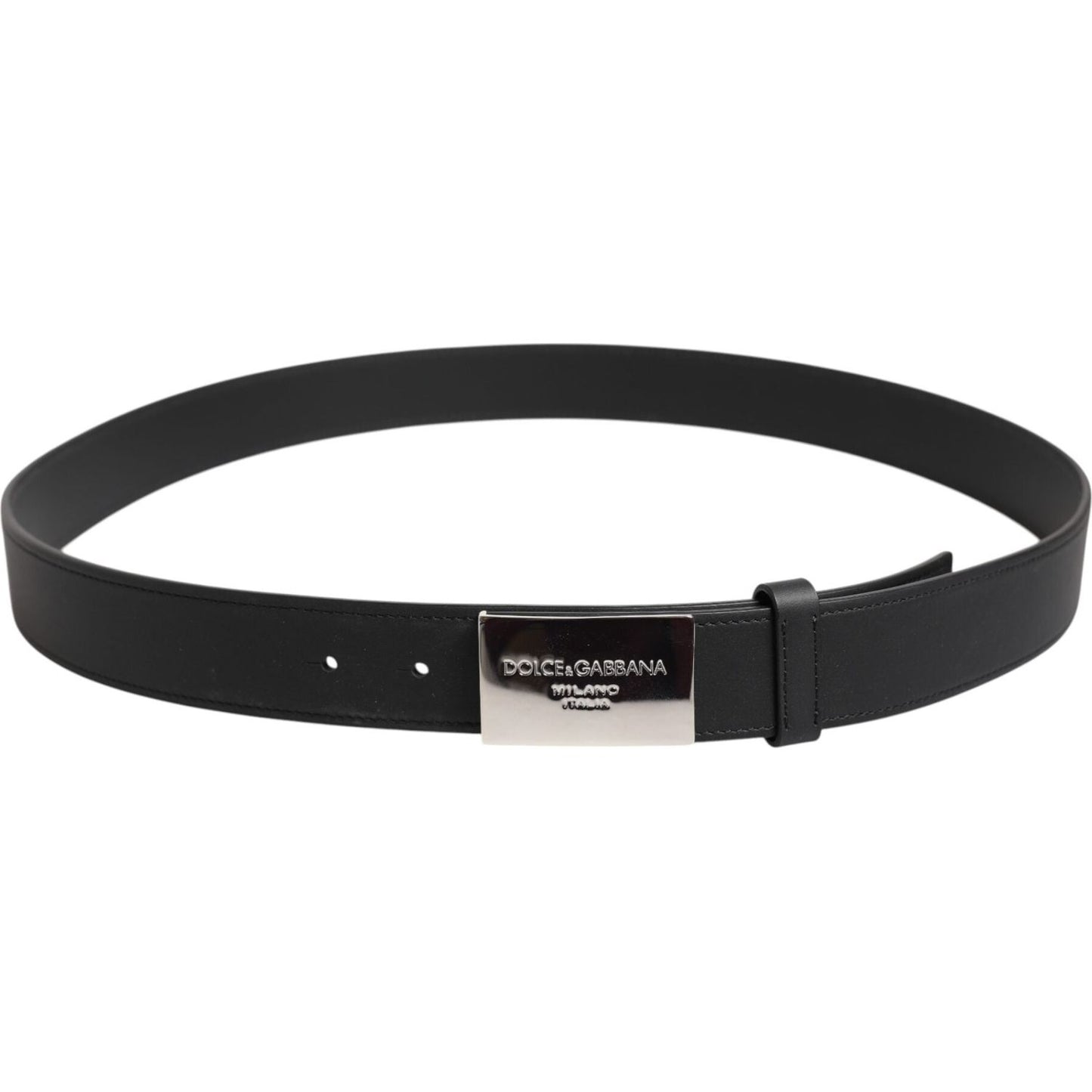 Dolce & Gabbana Black Leather Classic Metal Logo Buckle Belt
