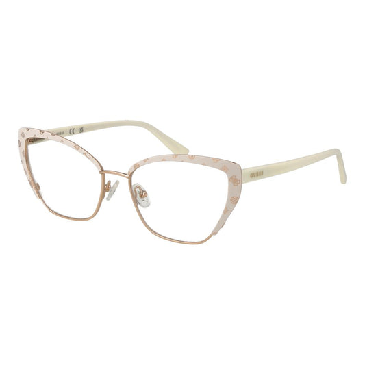 Guess White Women Glasses Frame in full-rim butterfly style with metal frame and plastic demo lenses, includes branded case, size 54-16-145.