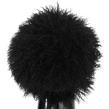 Dolce & Gabbana Black Tibet Lamb Fur Leather Gatsby Hat