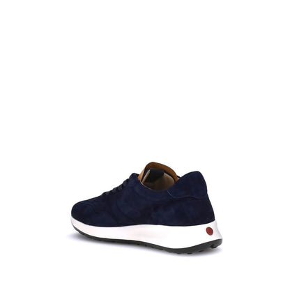 Tod's Blue Calf Leather Bos Taurus Low Top Sneakers with suede finish and rubber sole, rear view