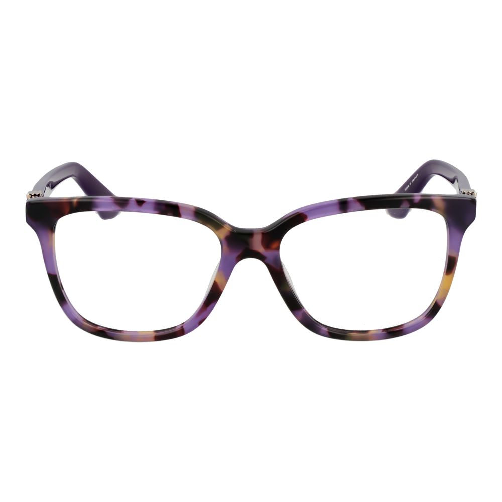 Guess Purple Women Glasses Frame with full-rim rectangular design, plastic material, and spring hinge, featuring demo lenses for display.