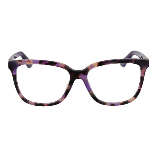 Guess Purple Women Glasses Frame, full-rim rectangle style, plastic material, 52-15-140 size, demo lenses, purple color, spring hinge.