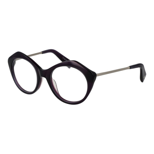 Yohji Yamamoto Purple Women Glasses Frame, round full-rim design, metal and plastic materials, demo lenses, size 51-20-140.
