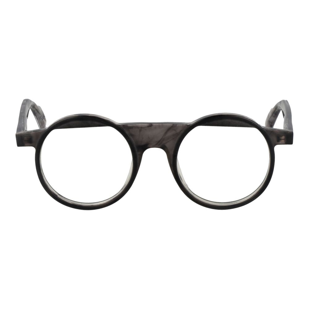 Yohji Yamamoto Gray Men Glasses Frame, round full-rim, grey plastic, demo lenses, 49mm lens width, 140mm frame width.