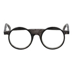 Yohji Yamamoto Gray Men Glasses Frame, round full-rim, grey plastic, demo lenses, 49mm lens width, 140mm frame width.