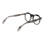 Yohji Yamamoto Gray Men Glasses Frame, full-rim round design with grey plastic material, includes branded soft case.