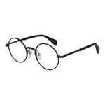 Yohji Yamamoto Bronze Men Glasses Frame, round metal full-rim style with demo lenses, size 47-22-145, includes branded soft case.