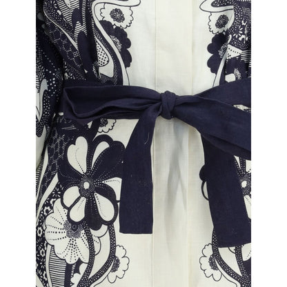Close-up of sash tie and graphic print on Alemais Multicolor Linen Casual Dress