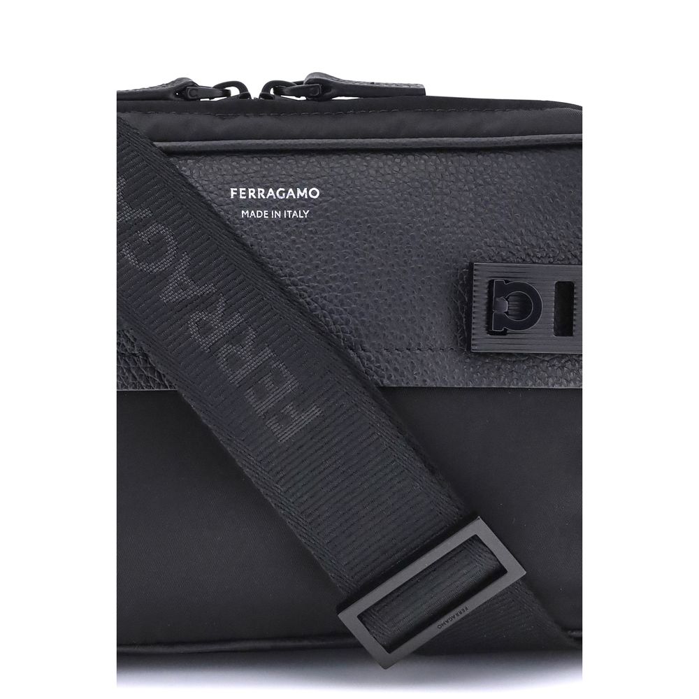 Ferragamo Black Calf Leather Bos Taurus Shoulder Bag