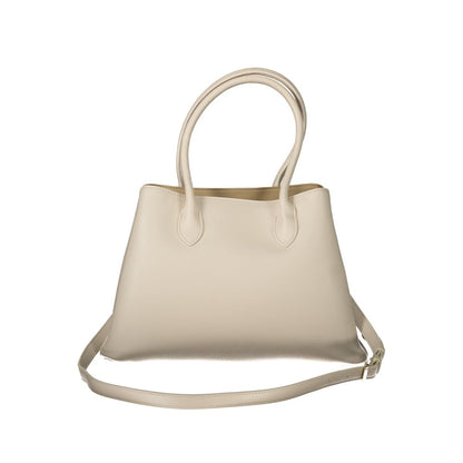 Mario Valentino Beige Polyethylene Women Handbag with detachable shoulder strap and protective feet.