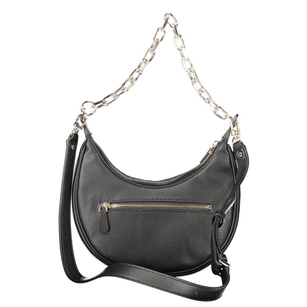 Guess Jeans Black Polyethylene Women Handbag with chain strap and detachable handle for versatile style.