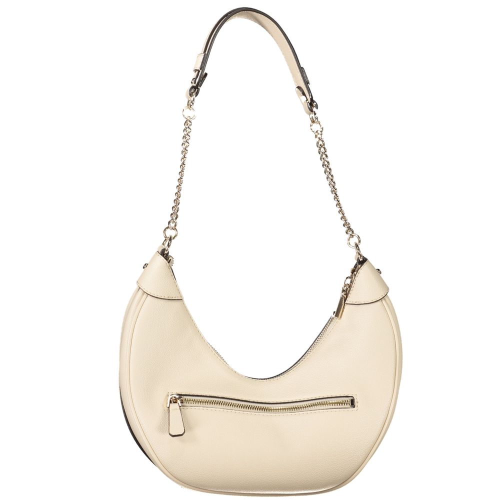 Guess Jeans Beige Polyethylene Women Handbag with chain shoulder strap, chic design, and durable material for stylish versatility.