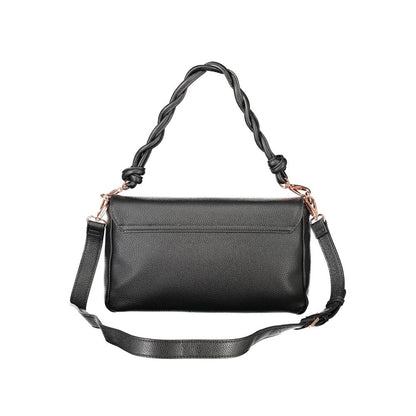 Mario Valentino Black Polyethylene Women Handbag with adjustable strap and braided handle.