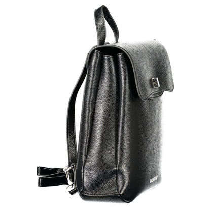 Mario Valentino Black Polyethylene Women Backpack with sleek design, adjustable handle, and secure swivel closure.