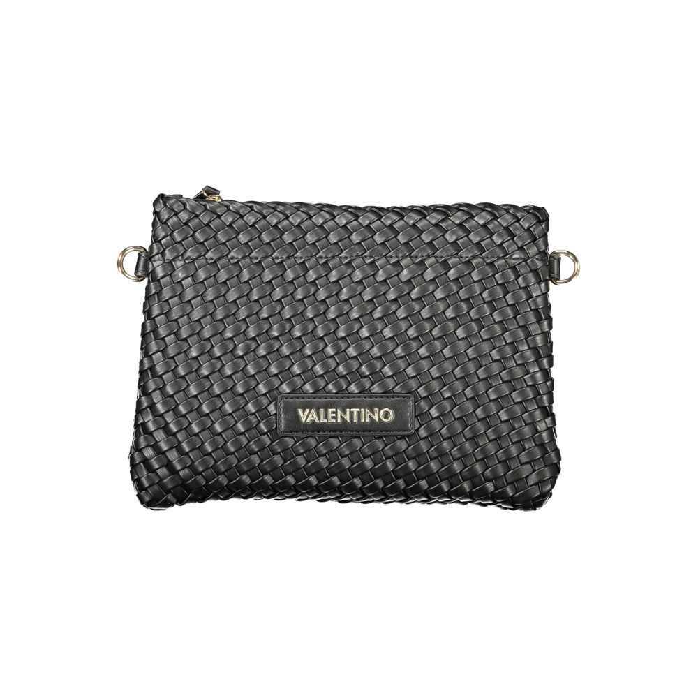 Mario Valentino Black Polyethylene Women Handbag with woven texture and logo, showcasing luxury design and functionality.