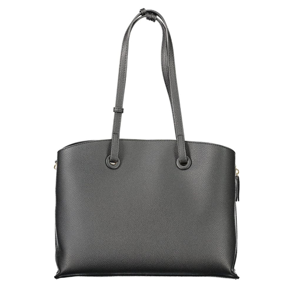 Mario Valentino Black Polyethylene Women Handbag with sleek design and expandable zip.