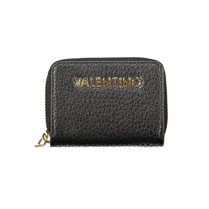 Mario Valentino Black Polyethylene Women Wallet with gold logo and zip closure, showcasing luxury and style.
