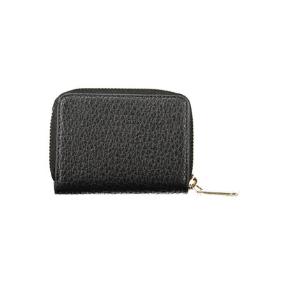 Mario Valentino Black Polyethylene Women Wallet with zip closure and iconic logo, showcasing chic design and durable craftsmanship.