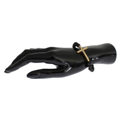 Nialaya Lava Stone Gold Clear CZ Cross 925 Silver Bracelet Bracelet