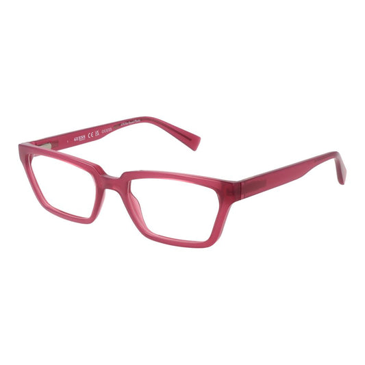 Guess Purple Unisex Glasses Frame, full-rim rectangle style, plastic material, 54-19-145 sizing. Includes a branded case.