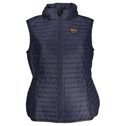 Napapijri Blue Polyester Women's Jacket with iconic logo, sleeveless design, and zip front, perfect for layering in style.