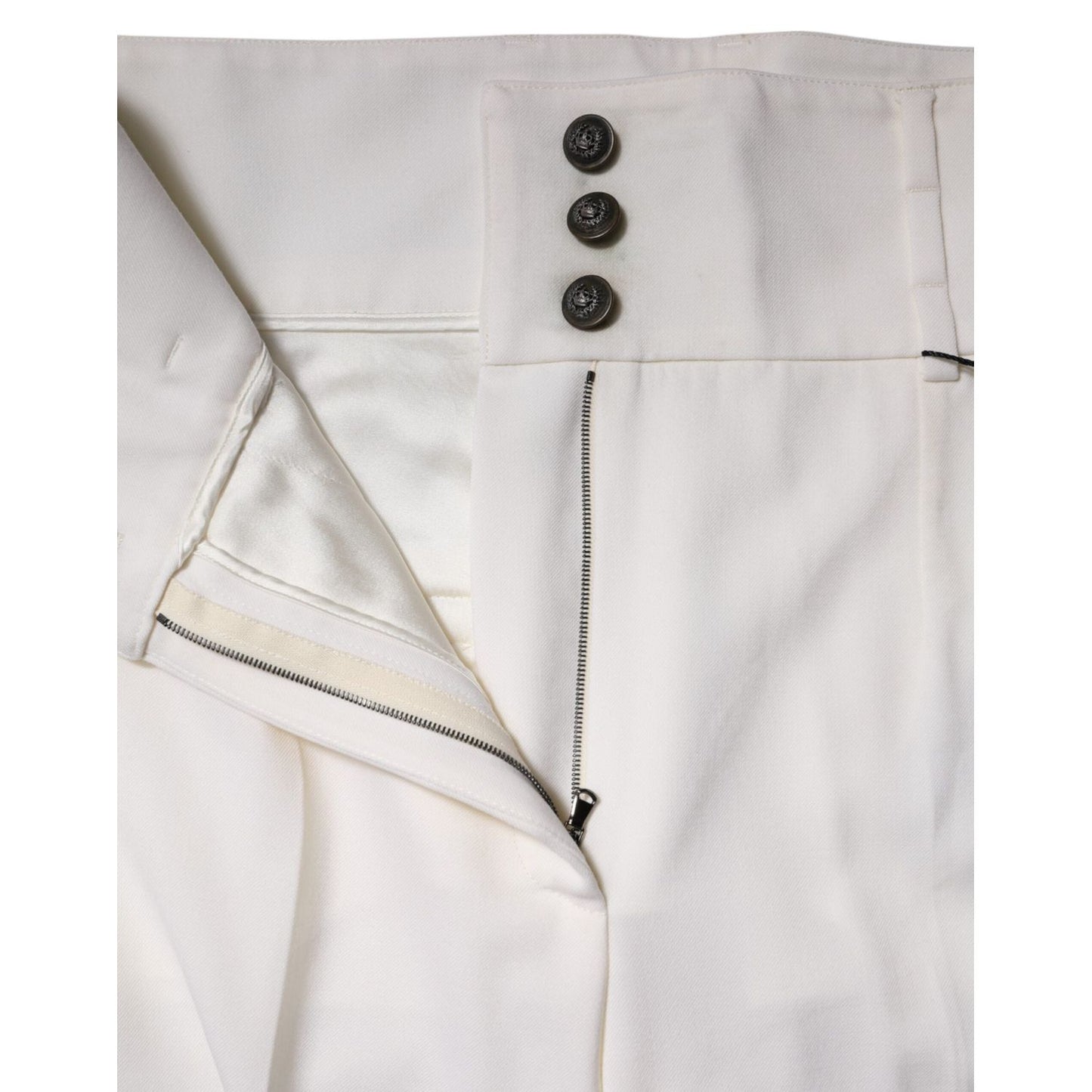 Dolce & Gabbana White Wool High Waist Tapered Pants