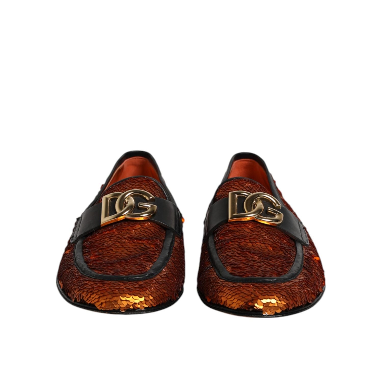 Dolce & Gabbana Orange Sequin Embellished Men Loafers Shoes