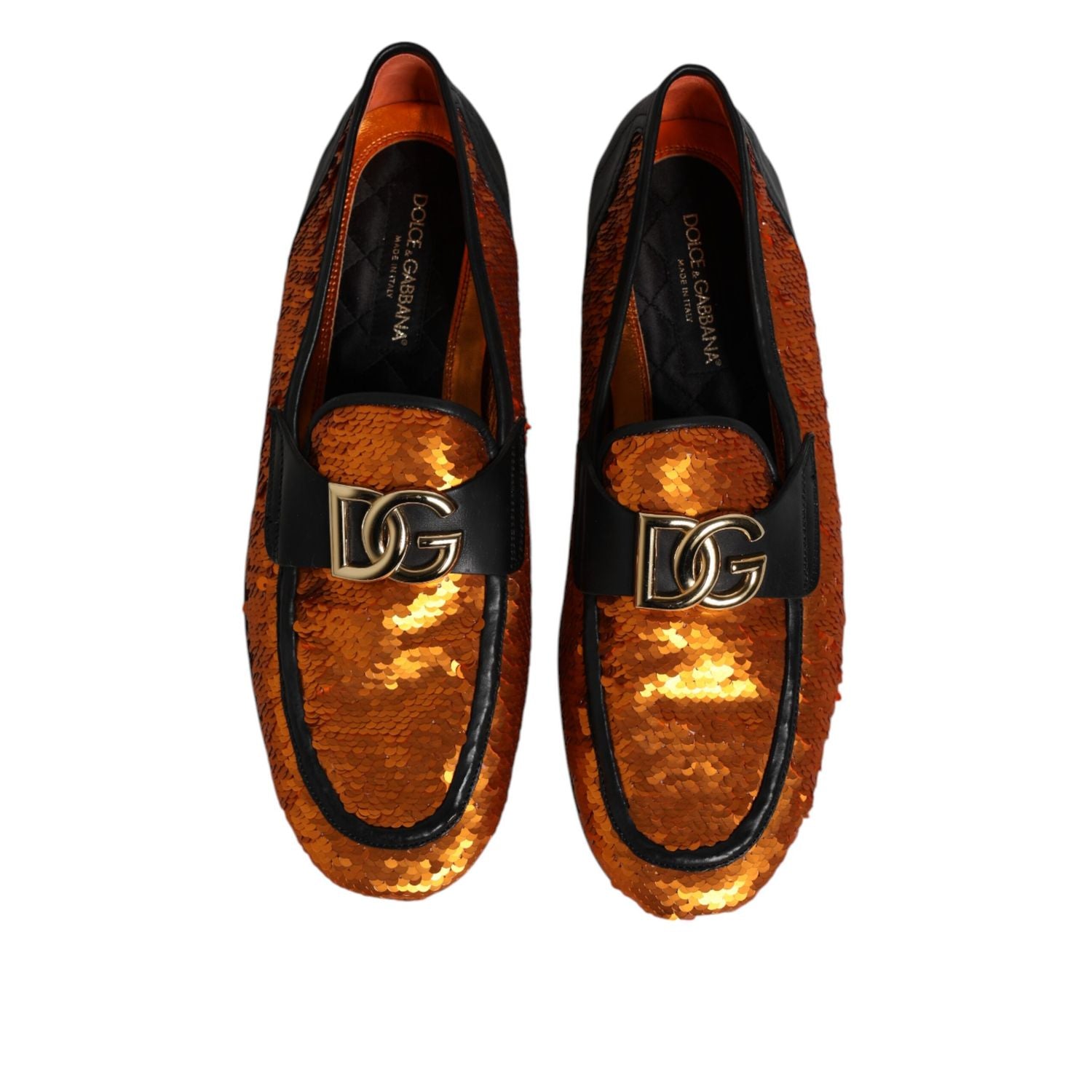 Dolce & Gabbana Orange Sequin Embellished Men Loafers Shoes