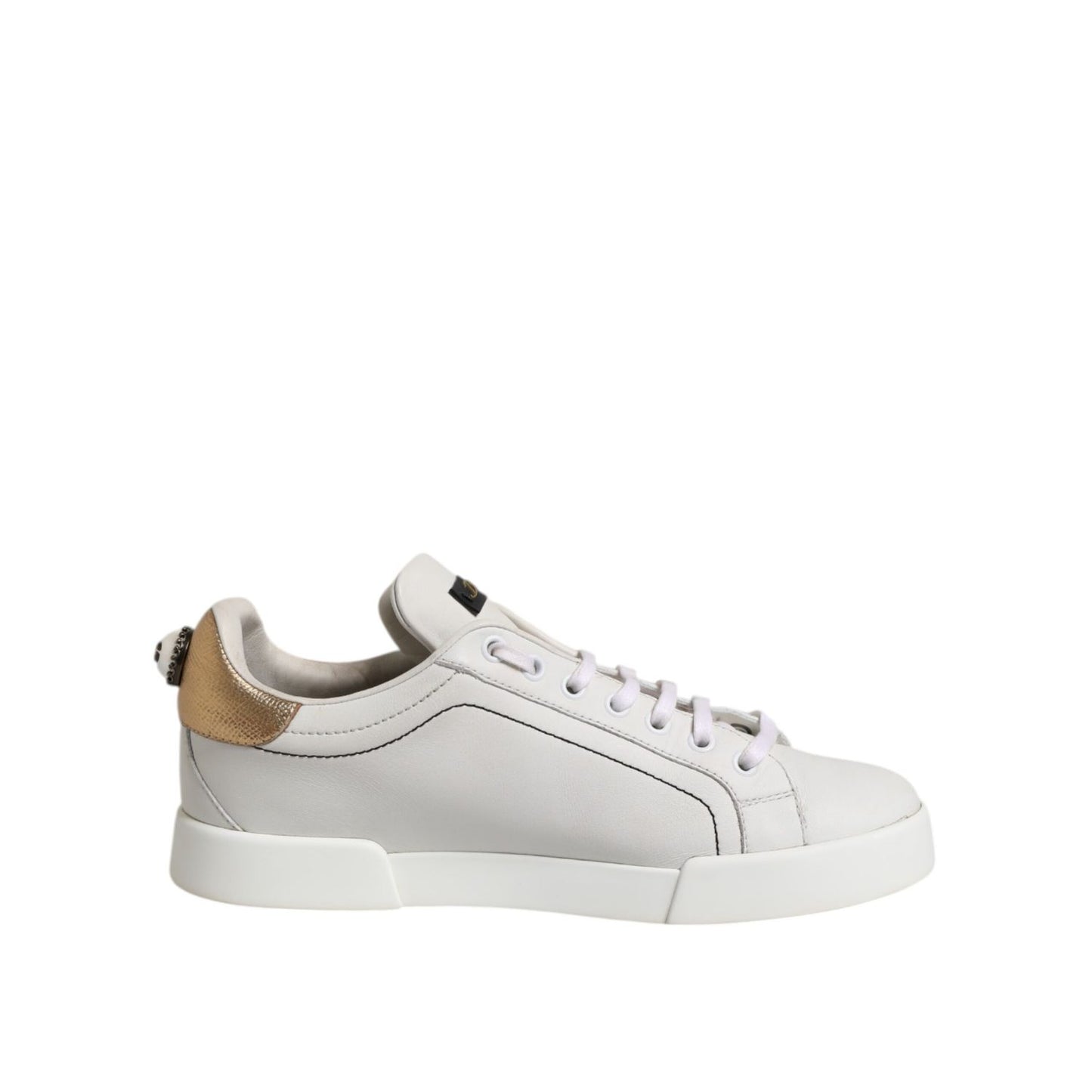Dolce & Gabbana White Gold Leather Low Top Sneakers Shoes