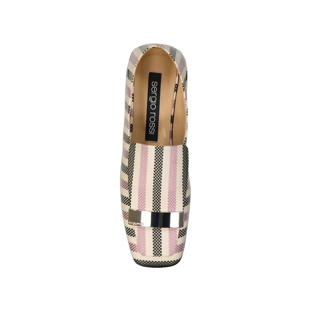 Sergio Rossi White Fabric Slip-On Loafers
