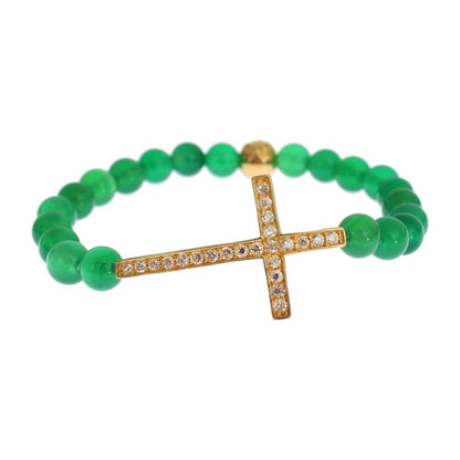 Nialaya Jade Stone Gold CZ Cross 925 Silver Bracelet Bracelet