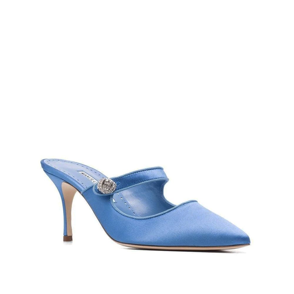Manolo Blahnik Blue Silk Mules