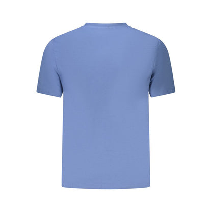 Calvin Klein Blue Cotton Men T-Shirt, back view showcasing crew neck cut and premium cotton fabric.