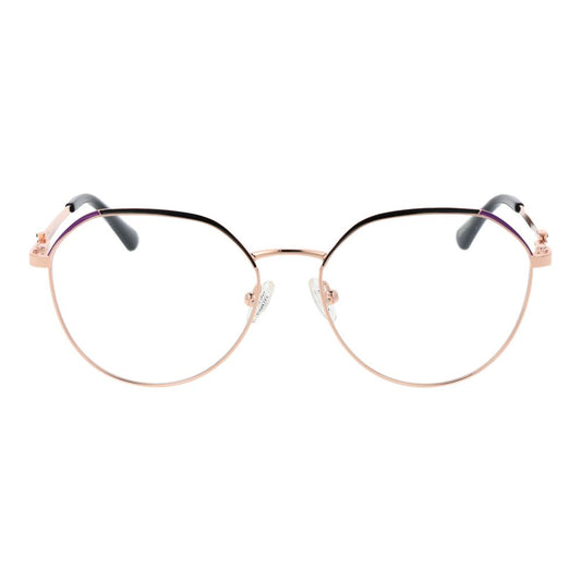 Guess Gold Women Glasses Frame with full-rim metal browline style, demo lenses, 55-16-140 size, spring hinge, includes branded case.