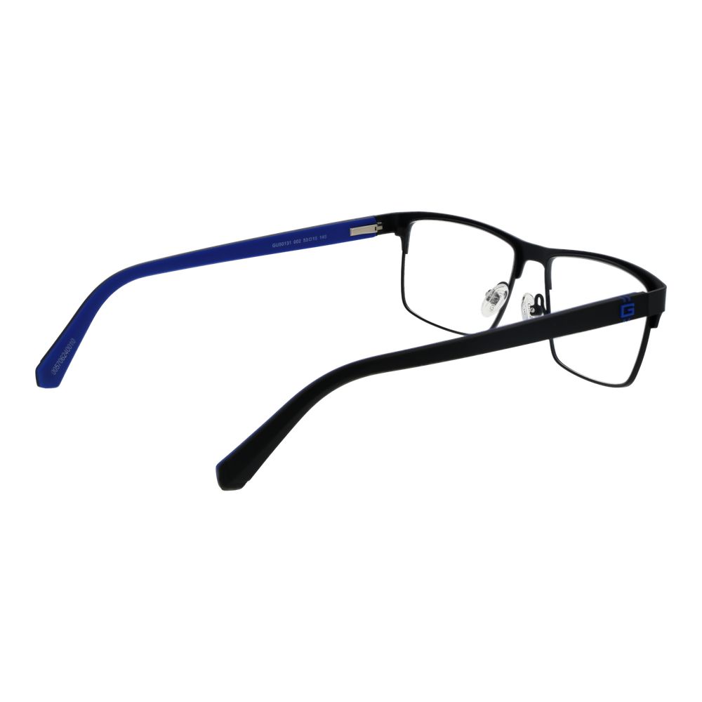 Guess Black Metal Glasses (Frames) for men with full-rim browline style, black metal frame, plastic demo lenses, and spring hinge feature.