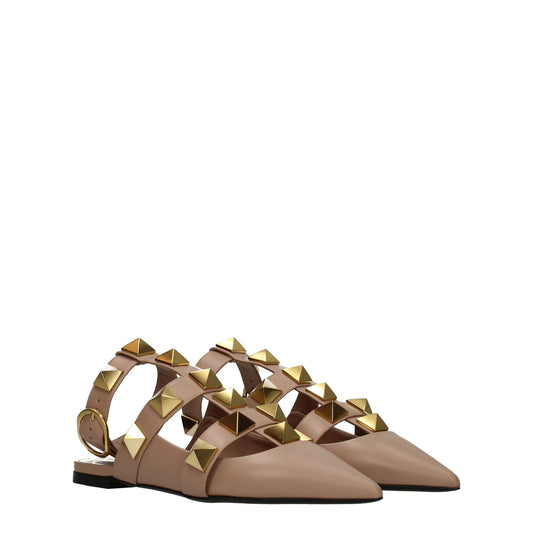 Valentino Garavani Pink Leather Flat Sandals VA-8547150496009-EU36.5/US6.5