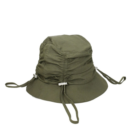 Jacquemus Green Cotton Bucket Hat with front logo, made of 75% cotton and 25% polyamide, featuring a silver and khaki casual style.