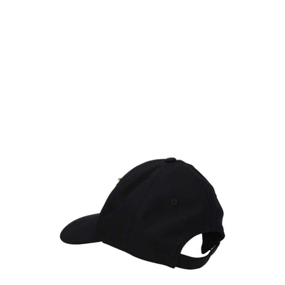 Burberry Black Cotton Cap (Baseball Hat) with adjustable strap and buckle closure, featuring logo and rhinestone embellishments.