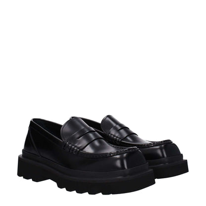 Dolce & Gabbana Black Leather Slip-On Loafers with square toe and rubber sole. MPN A30204A120380999, casual style, 3.5 cm mid heel.