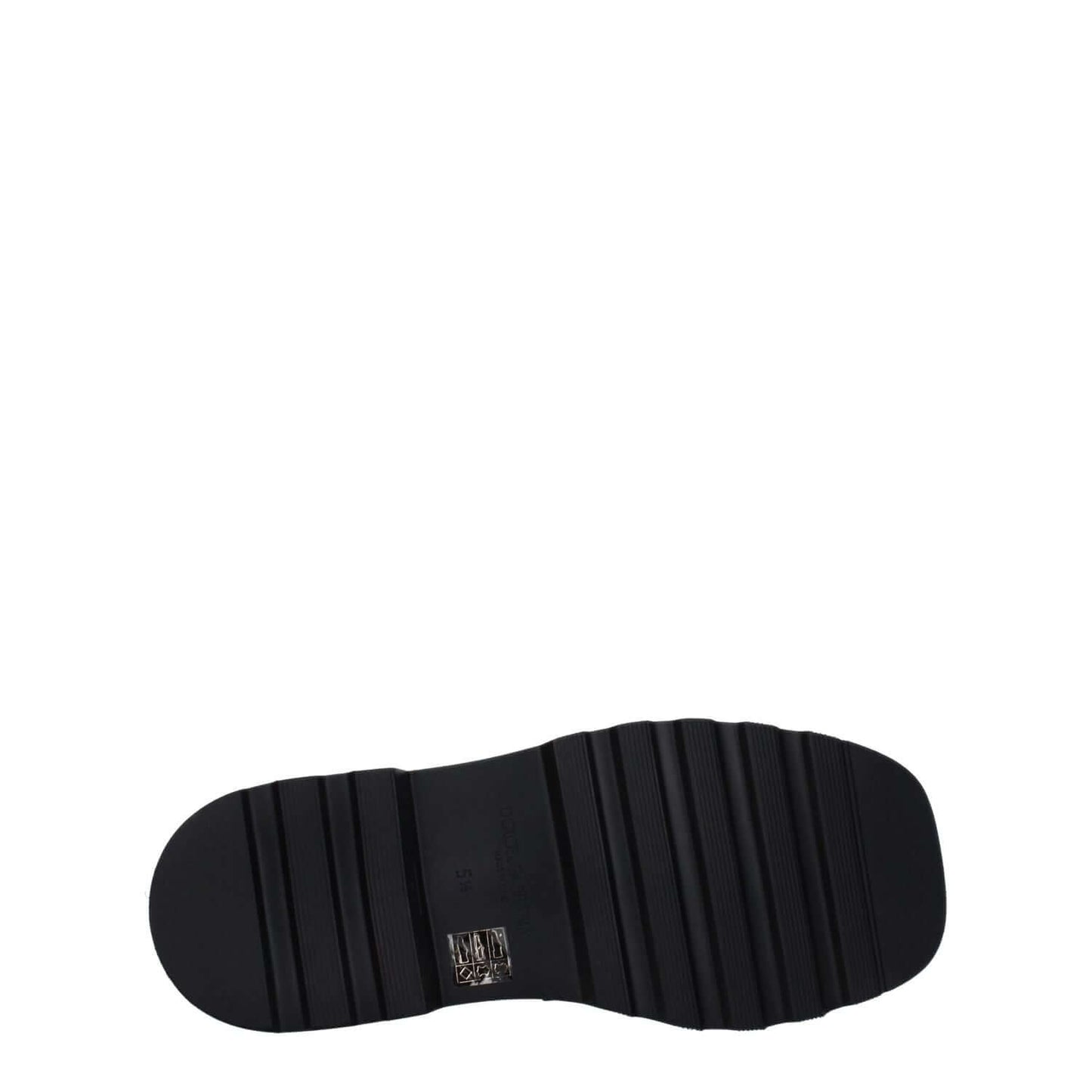 Sole view of Dolce & Gabbana Black Leather Slip-On Loafers with rubber sole and square toe design.