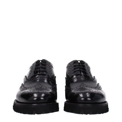 Church's Black Leather Oxfords And Derbies front view with lace-up design and vintage effect suitable for casual wear.