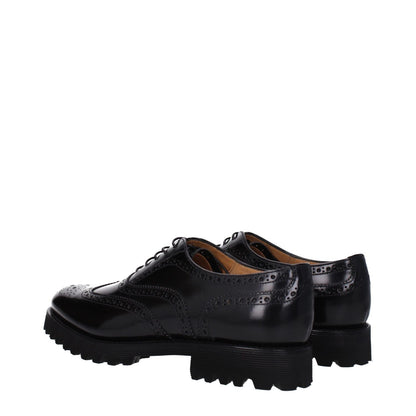 Church's Black Leather Oxfords And Derbies with lace-up closure and round toe, featuring a rubber sole and vintage effect.
