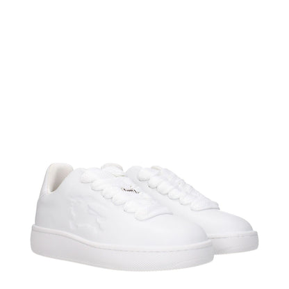 Burberry White Leather Low Top Sneakers with lace-up closure and side logo, featuring a rubber sole and round toe design.