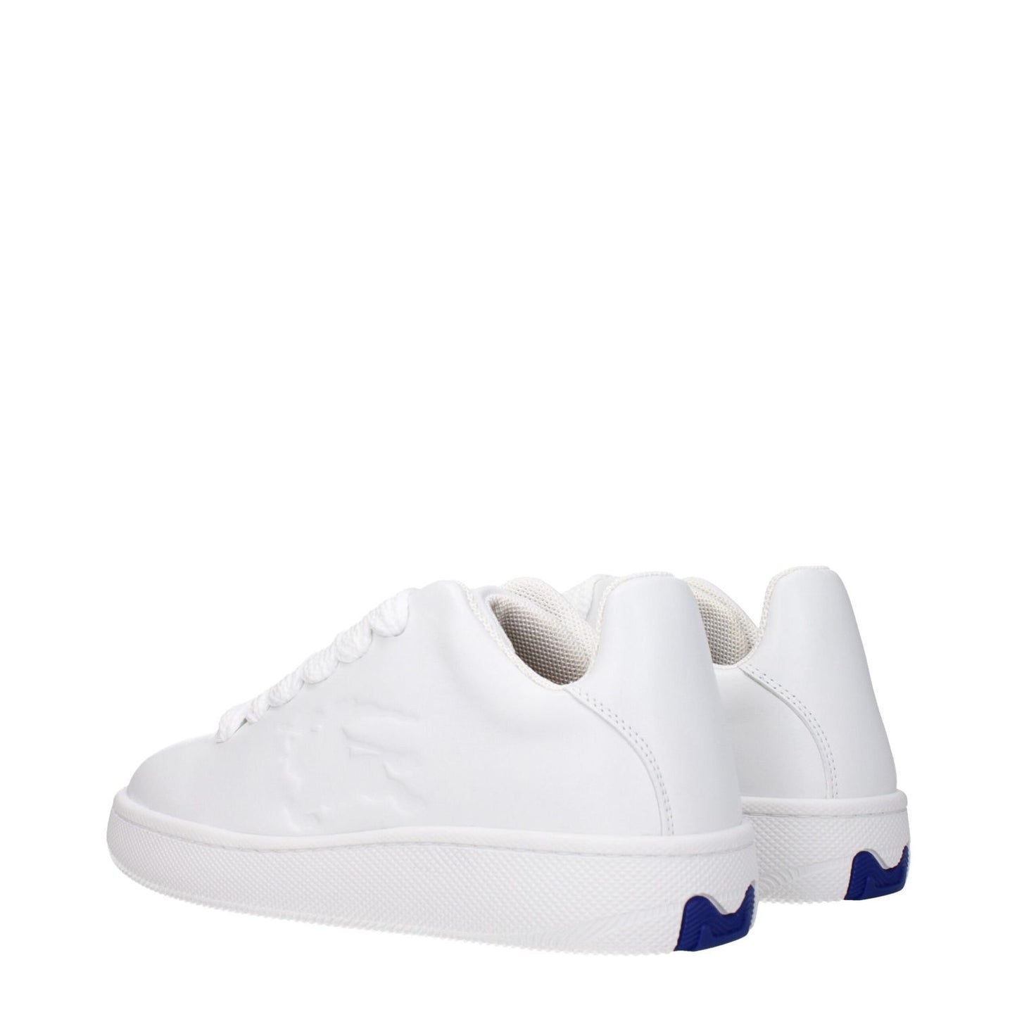 Burberry White Leather Low Top Sneakers with lace-up closure and rubber sole, featuring a sporty glam design and side logo.