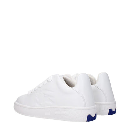 Burberry White Leather Low Top Sneakers with lace-up closure and rubber sole, featuring a sporty glam design and side logo.