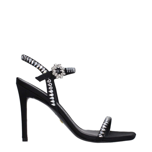 Stuart Weitzman Black Satin Stiletto Heel Sandals