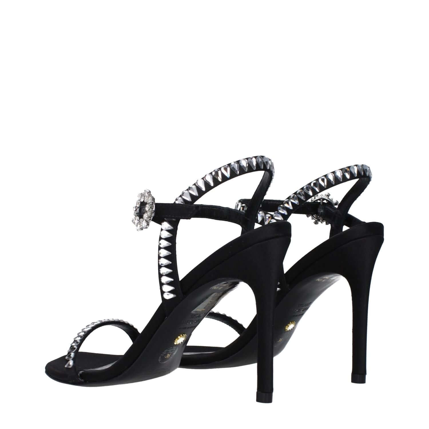 Stuart Weitzman Black Satin Stiletto Heel Sandals