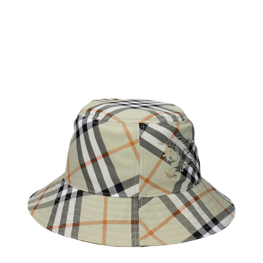 Burberry Green Fabric Bucket Hat with back logo and check print, MPN 8094798, made of 100% polyester, featuring sage secondary color.